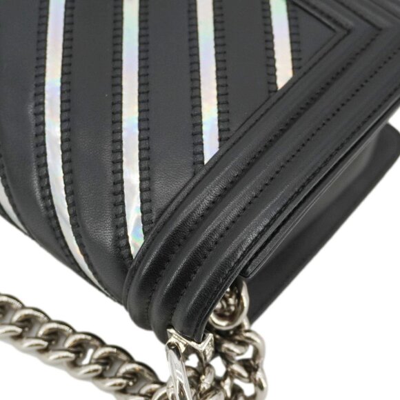Chanel  Boy Flap Chevron Leather with Holographic PVC Crossbody Bag Black - Picture 7 of 16